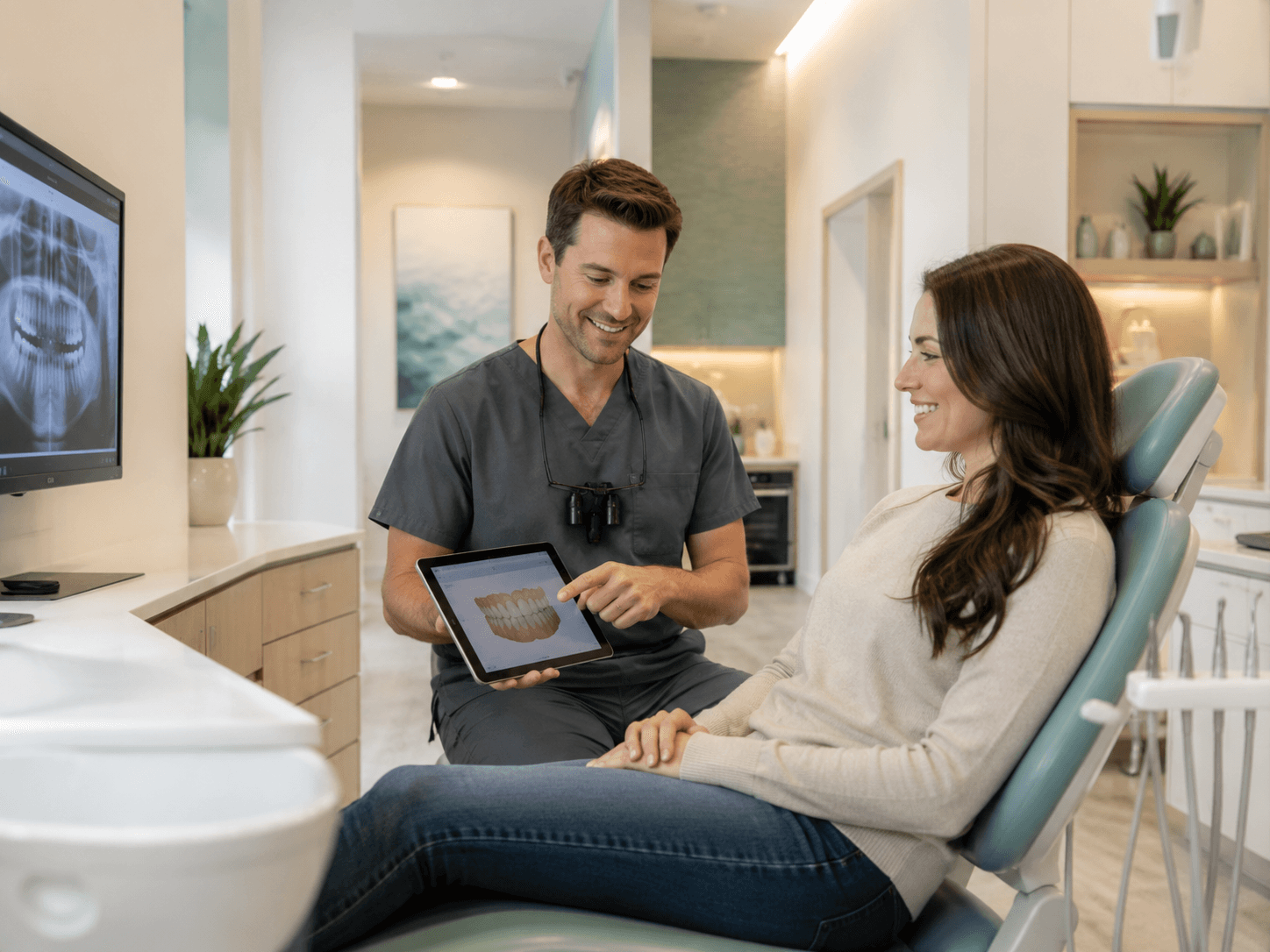 Dentist discussing a digital smile plan with a patient