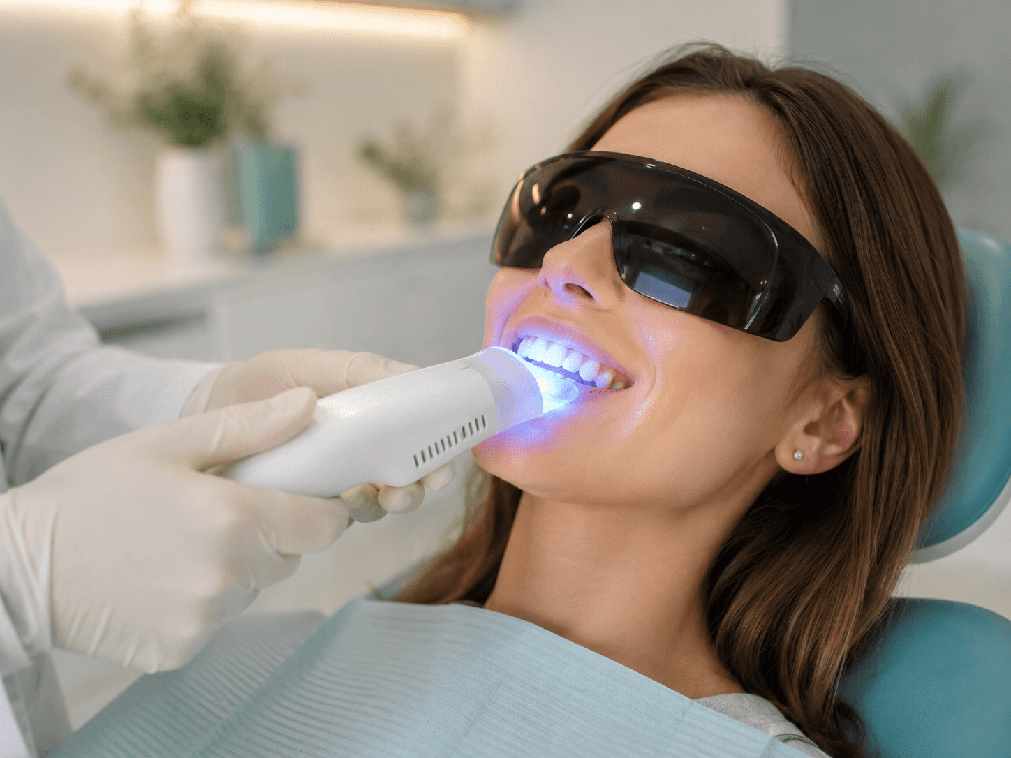 Patient receiving professional teeth whitening