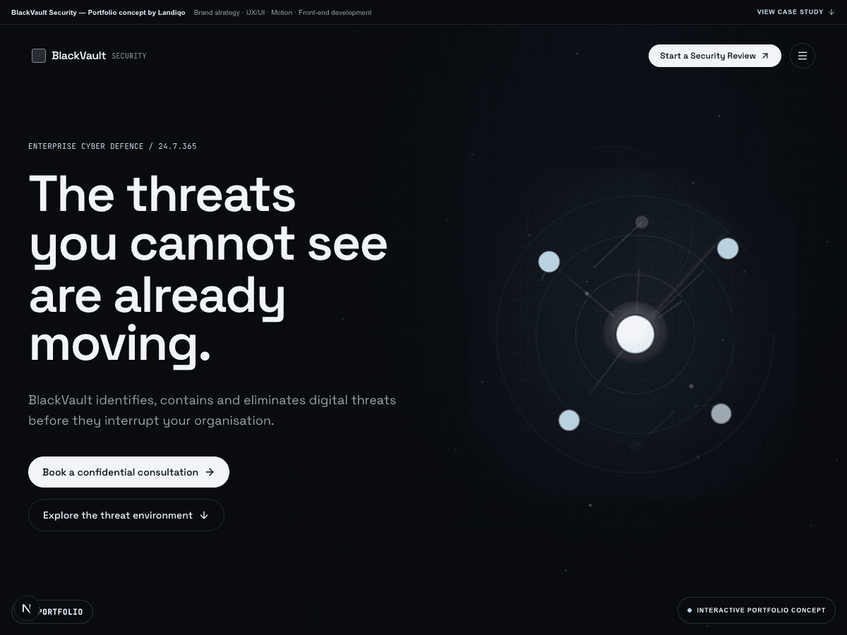 BlackVault Security enterprise cyber defence landing-page hero