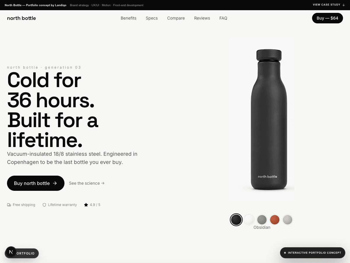 North Bottle insulated bottle product landing-page hero