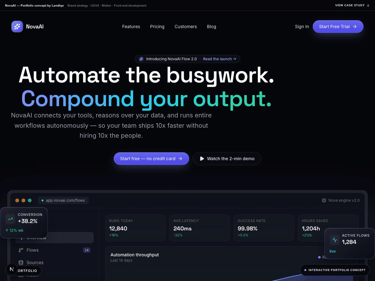 NovaAI autonomous workflow platform landing-page hero