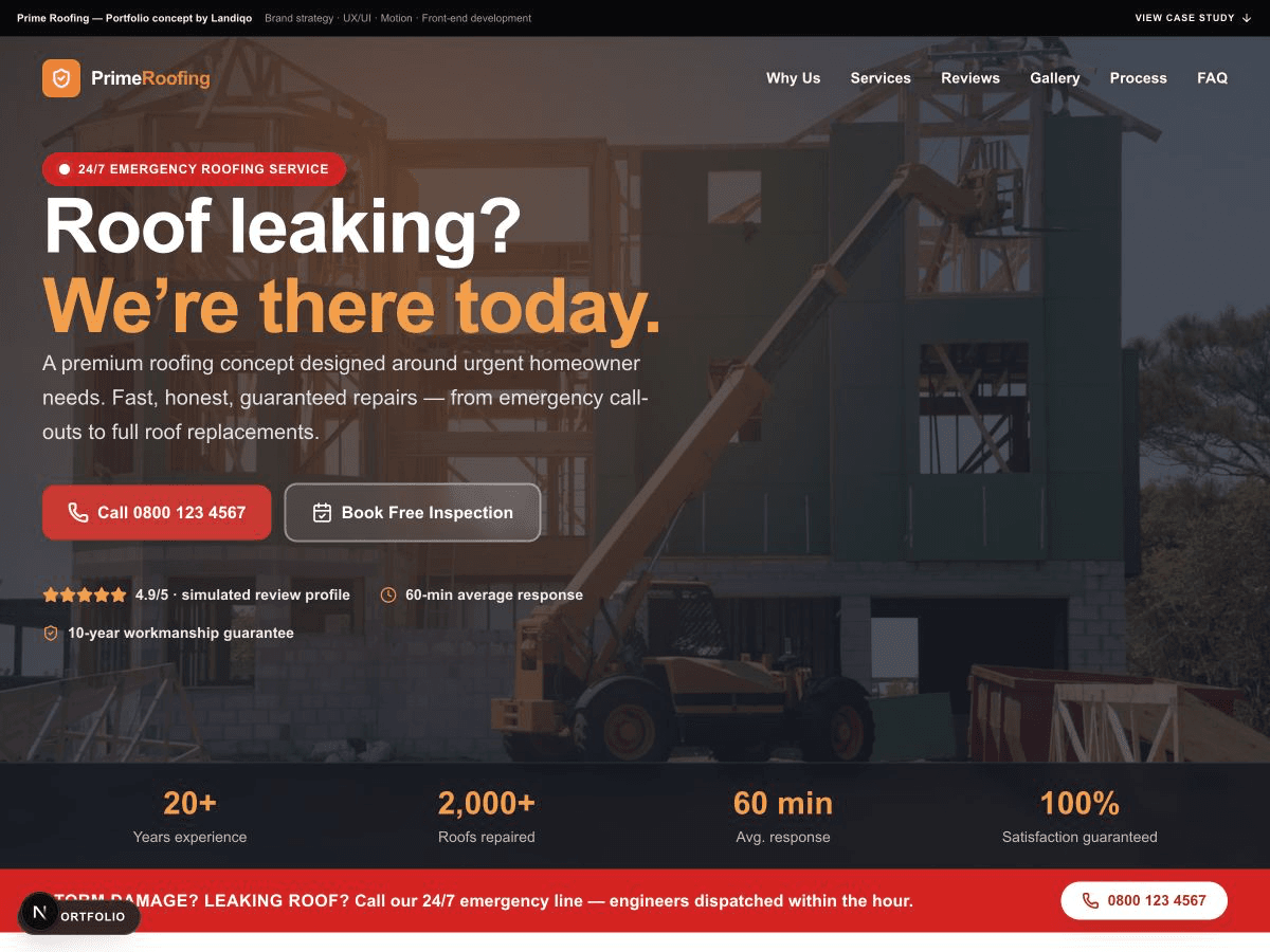 Prime Roofing emergency roof repair landing-page hero